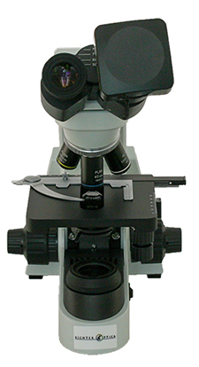 Compound Microscope with Camera Mounted Over Eyepiece