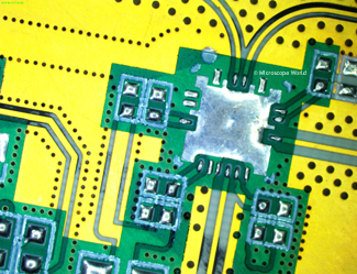 Printed circuit under the microscope
