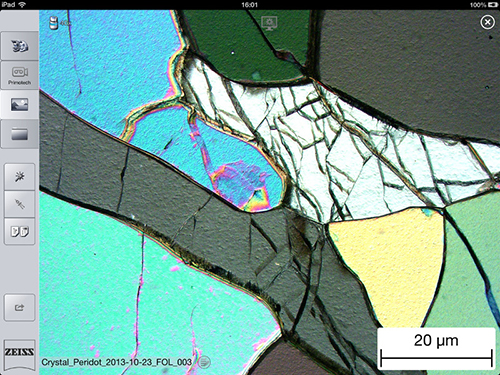 Polarizing microscope image from Zeiss Matscope microscope App