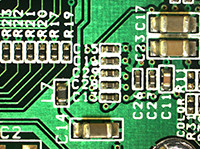 Stereo zoom microscope industrial image of printed circuit board