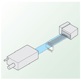 Measurement of IC chip lead spacing with laser scan micrometer.