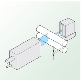 Measurement of gap between rollers using laser scan micrometer.