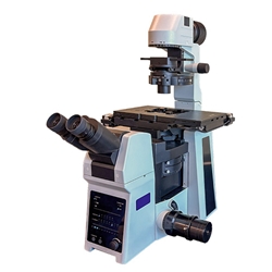 Fein Optic IRB70 inverted DIC and fluorescence biological microscope has motorized X, Y, and Z.