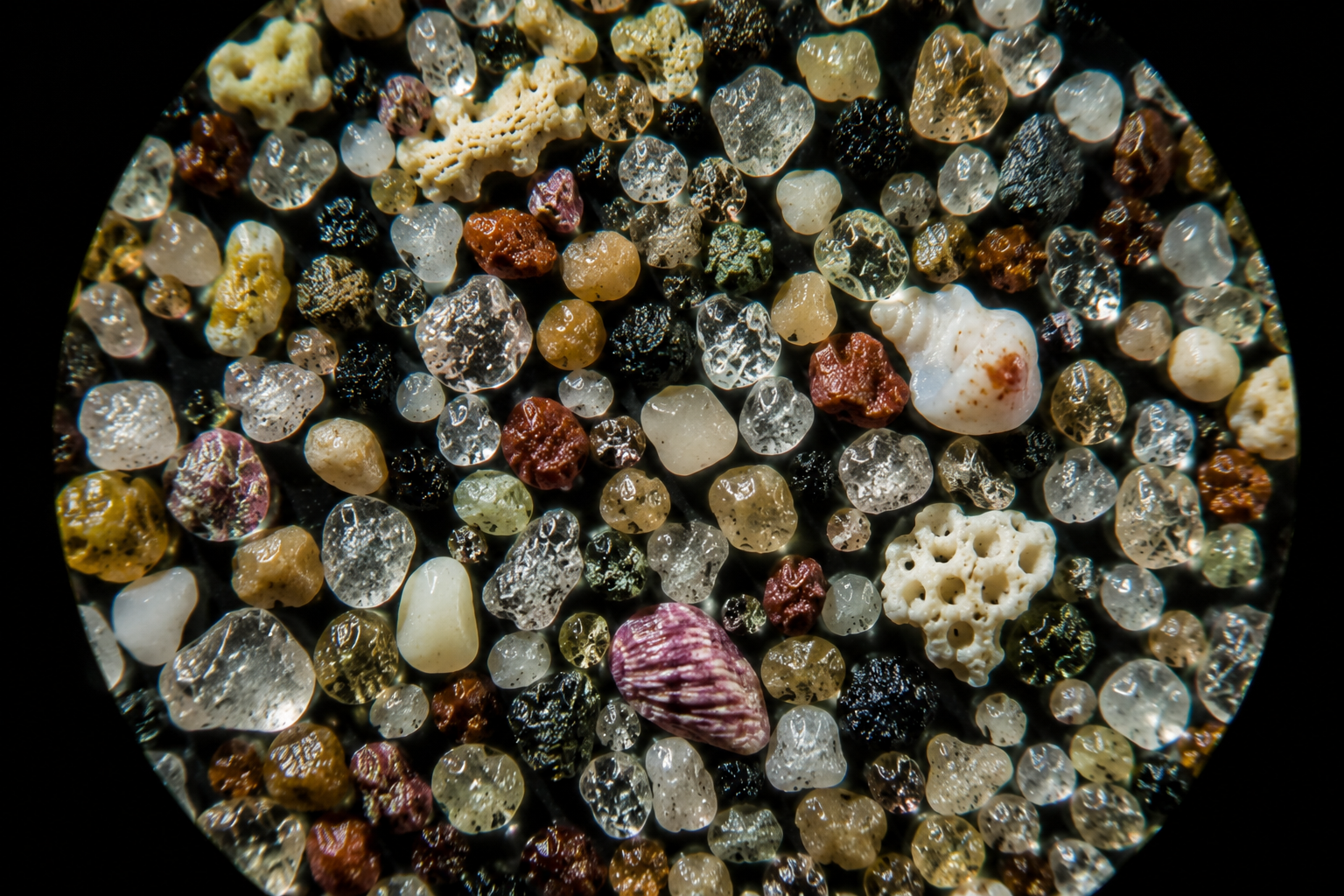 colorful sand under a microscope