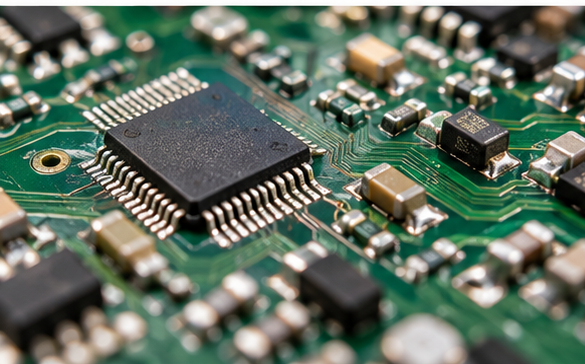 close up of microchip using a microscope